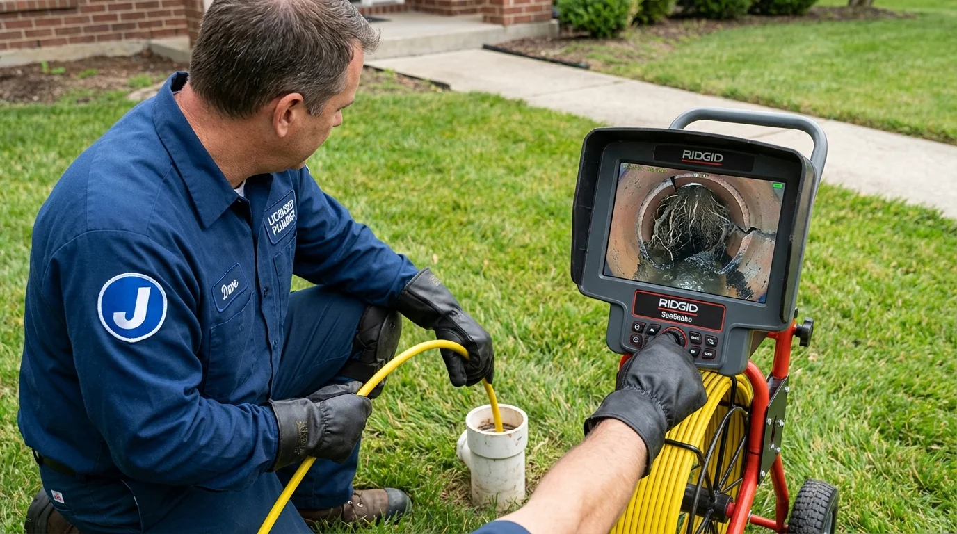Sewer camera inspection being performed by Johns Plumbing LLC in Mount Hermon