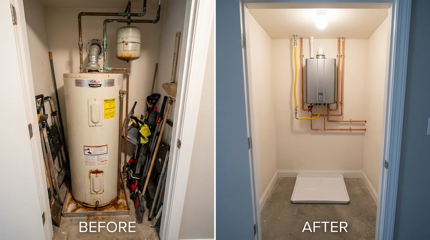 Tank water heater versus wall-mounted tankless unit comparison for Mount Hermon, CA homeowners