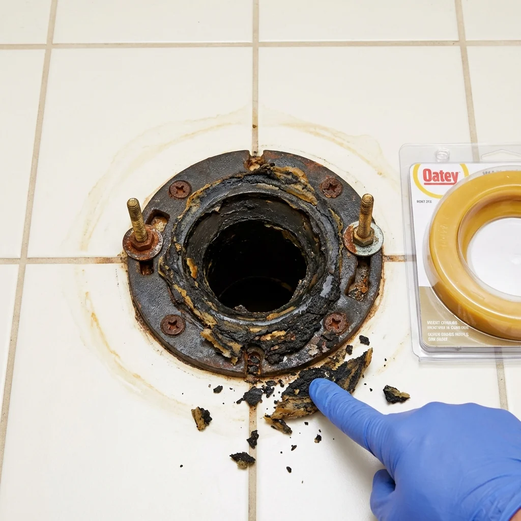 Failed wax ring showing water seepage at the base of a toilet in a Mount Hermon, CA home